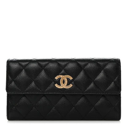 Chanel Caviar Quilted Multi Chain CC Large Gusset Flap Wallet Black 1 of 9