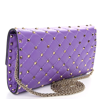 Valentino Garavani Nappa Rockstud Spike Wallet on Chain Purple 3 of 10