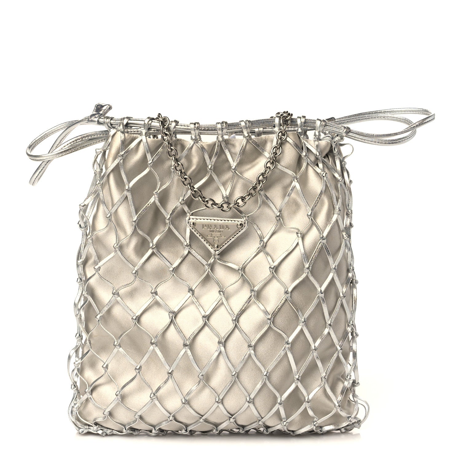 Prada Satin Net Chain Bag Silver 1 of 6