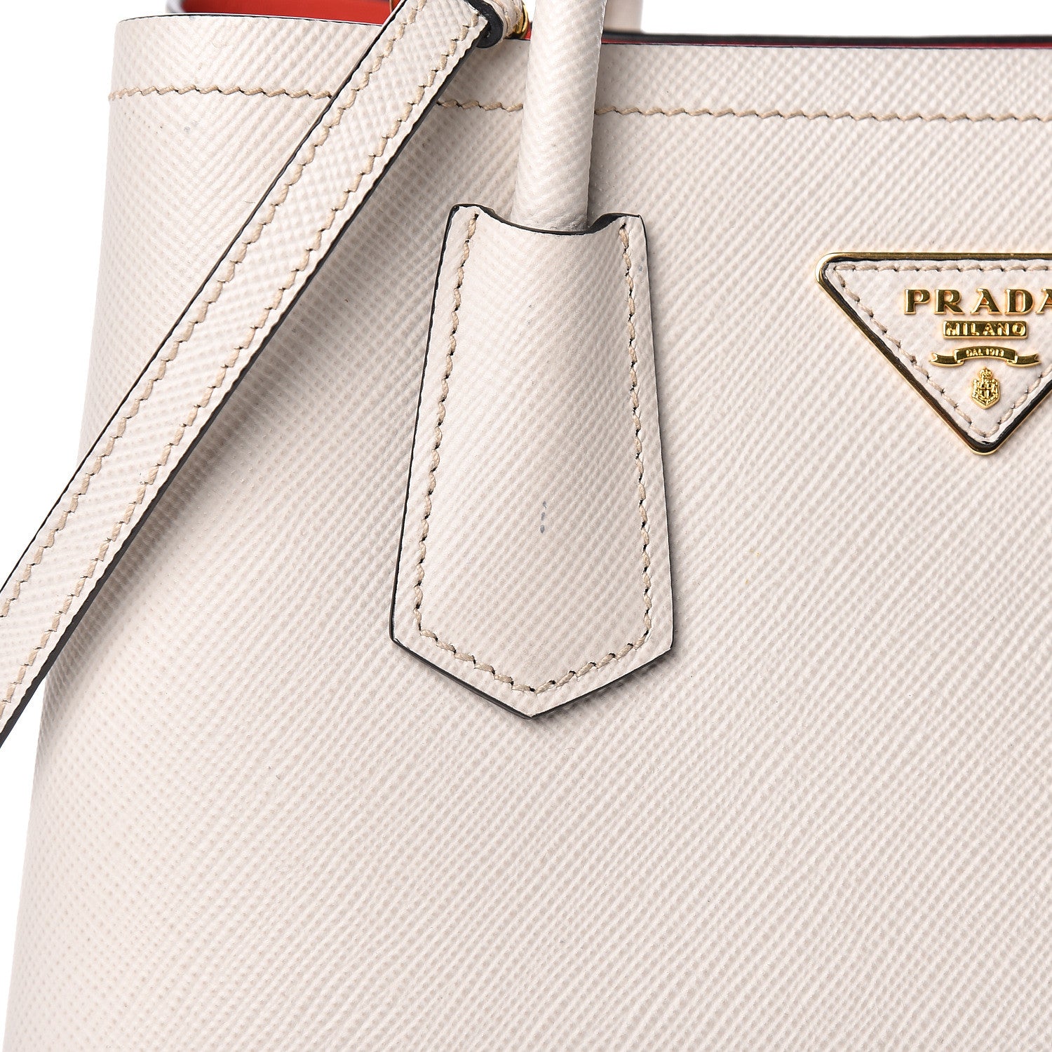 Prada Saffiano Cuir Small Double Bag Talco Fuoco 10 of 16