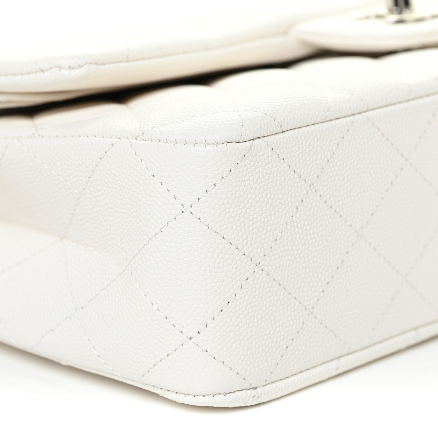 Caviar Quilted Medium Double Flap White