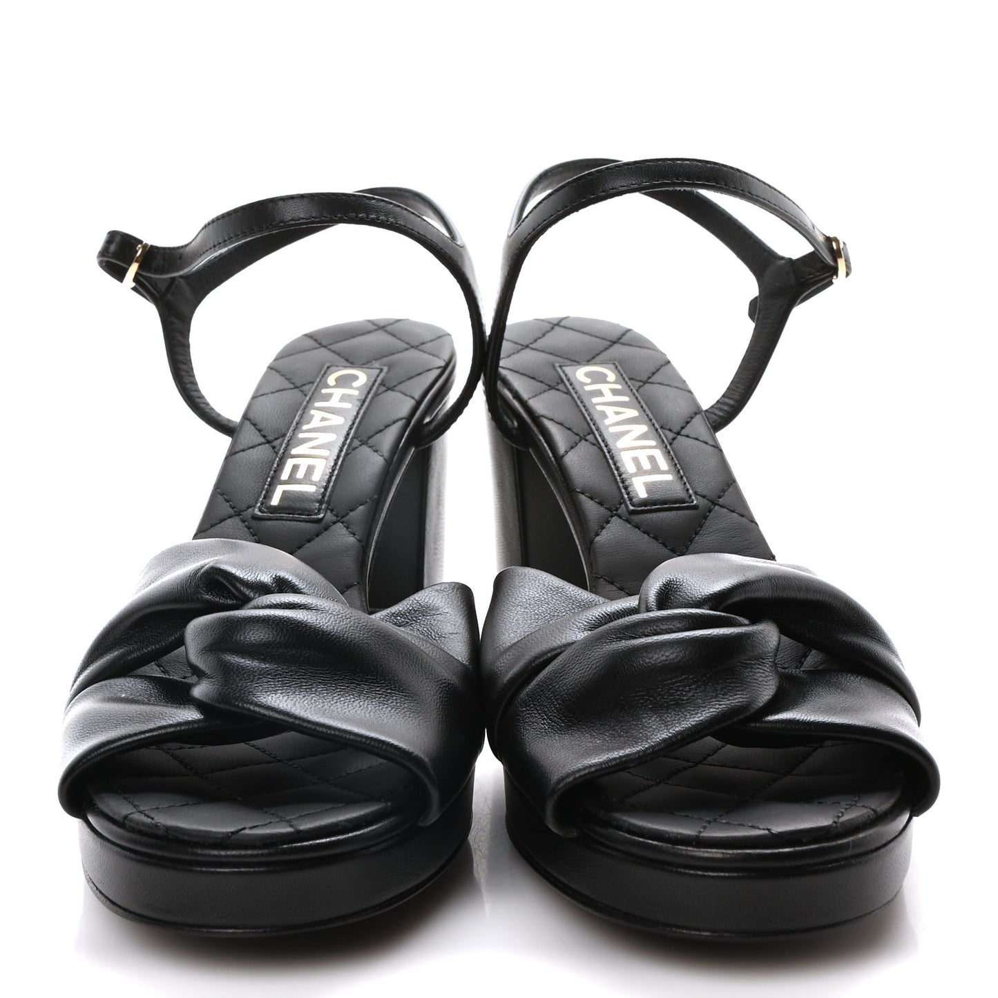 Lambskin Interlocking CC Sandals 36.5 Black
