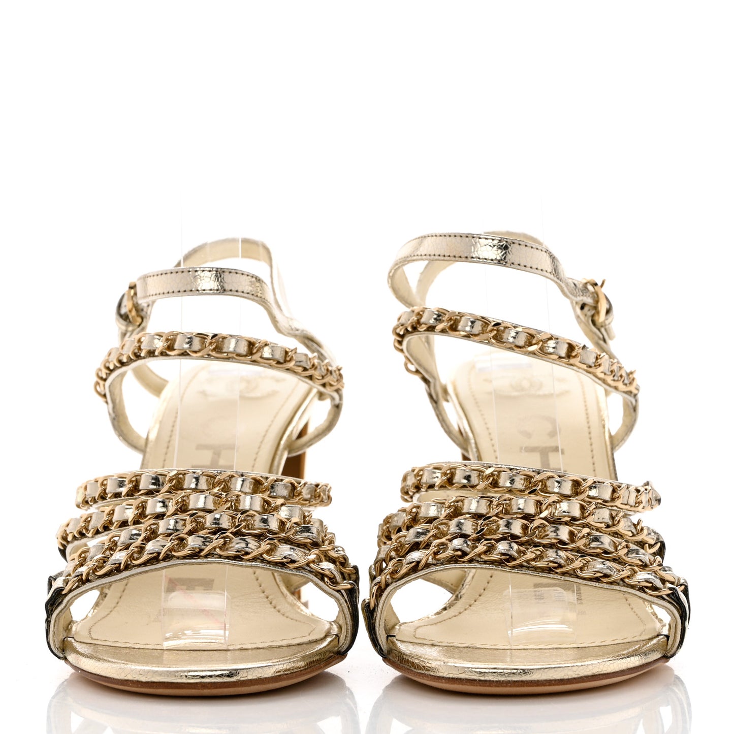 Lame Goatskin Chain Sandals 37 Gold