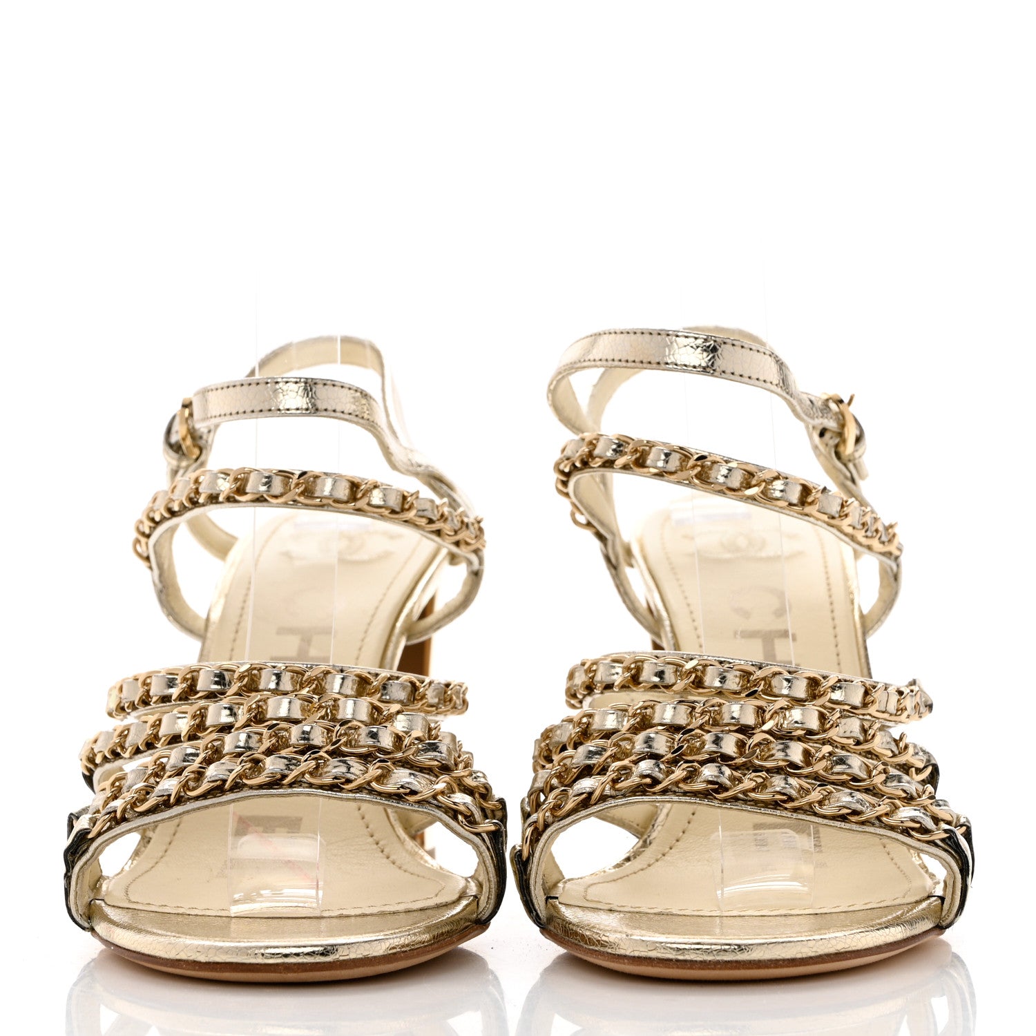 Chanel Lame Goatskin Chain Sandals 37 Gold 2 of 9
