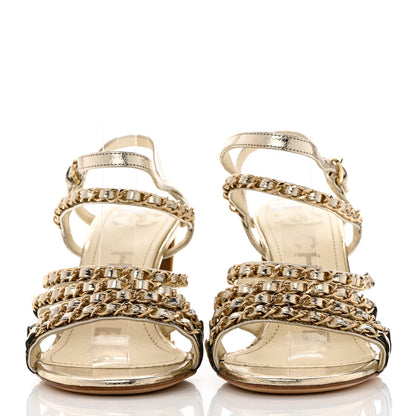 Chanel Lame Goatskin Chain Sandals 37 Gold 2 of 9