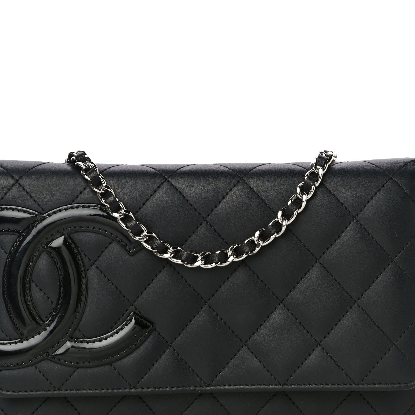 Calfskin Quilted Cambon Wallet On Chain WOC Black