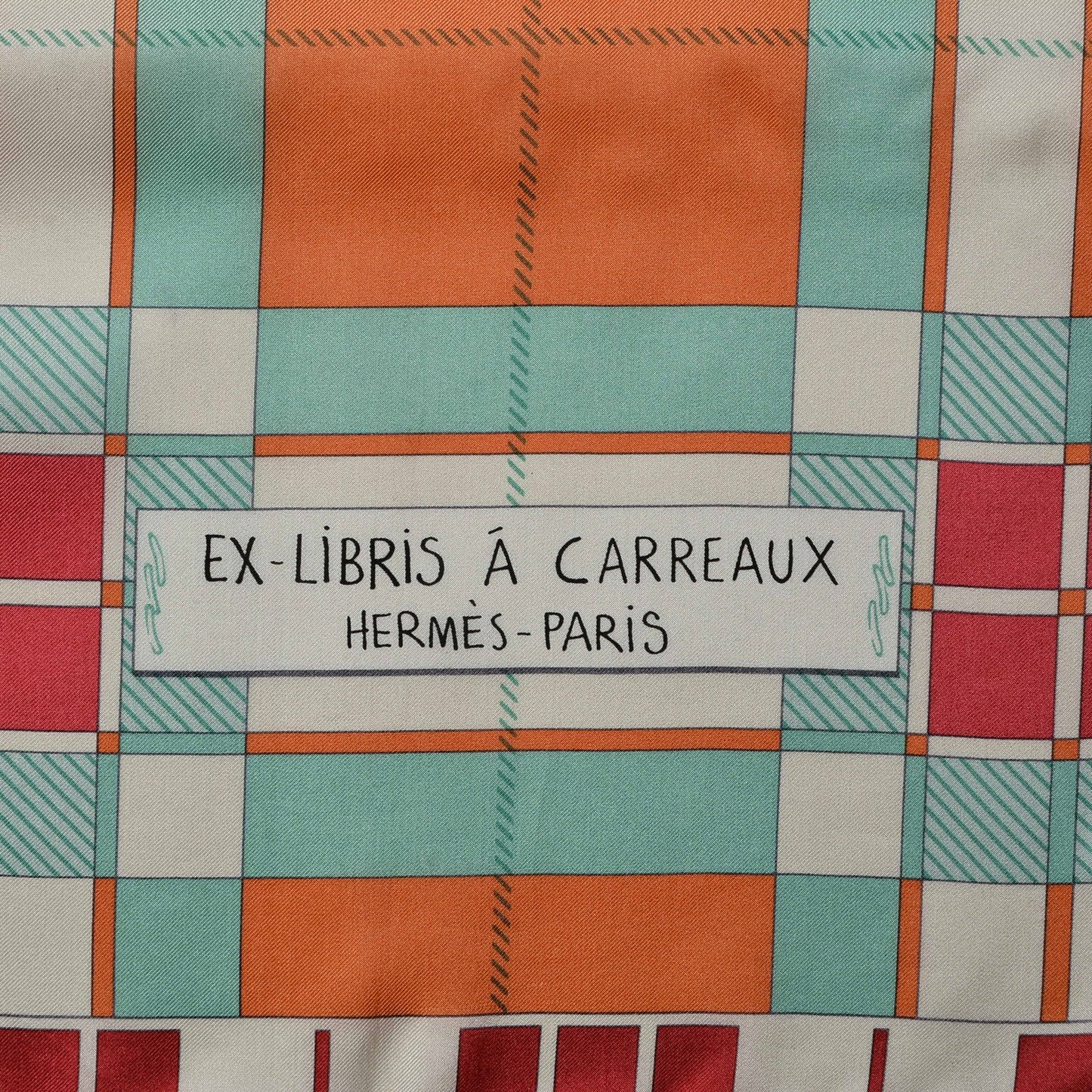 Silk Ex-Libris A Carreaux Shawl 140 Vert D Eau Framboise Soleil