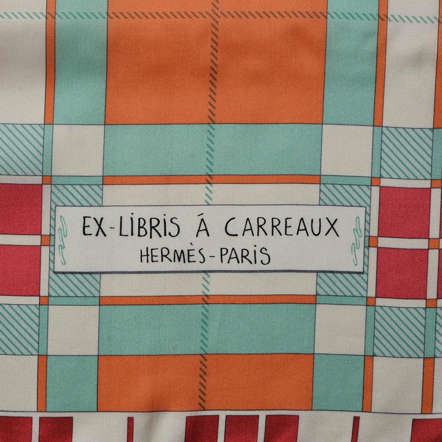 Hermes Silk Ex-Libris A Carreaux Shawl 140 Vert D Eau Framboise Soleil 3 of 7