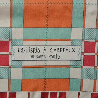 Hermes Silk Ex-Libris A Carreaux Shawl 140 Vert D Eau Framboise Soleil 3 of 7