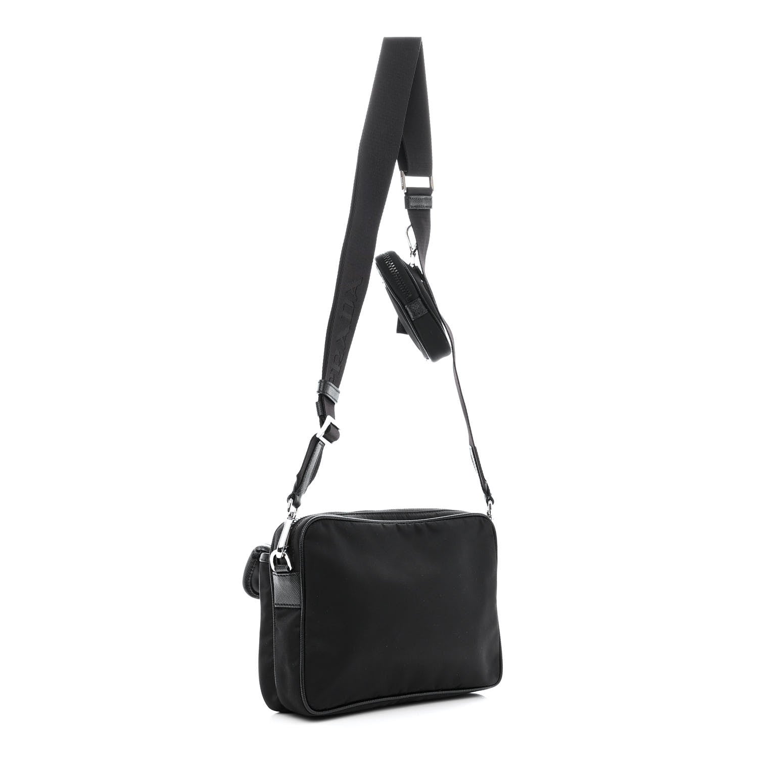 Prada Re-Nylon Saffiano Pocket Single Snap Buckle Shoulder Bag Black 3 of 13