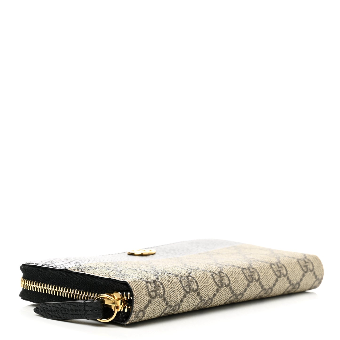 Dollar Calfskin GG Supreme Monogram GG Marmont Zip Around Wallet Black Beige Ebony
