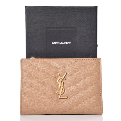 Saint Laurent Grain De Poudre Matelasse Chevron Monogram Zipped Two-Part Wallet Cork 9 of 9