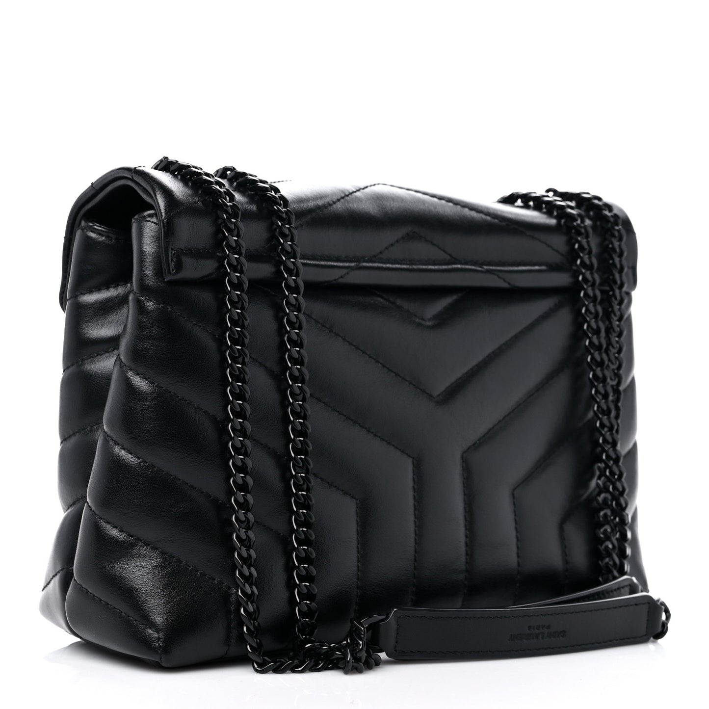 Calfskin Y Quilted Monogram Small Loulou Chain Satchel Black
