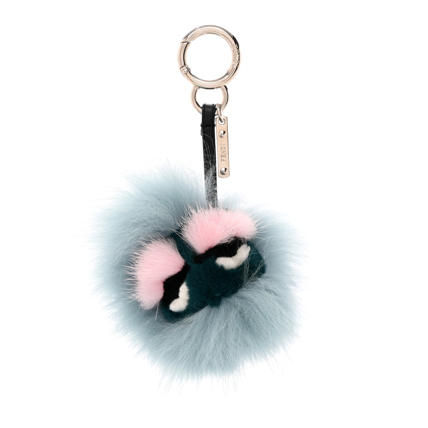 Fendi Fox Mink Rabbit Fur Vitello Flamingo Mini Monster Bag Bug Charm Lagoon Black Multicolor 1 of 4
