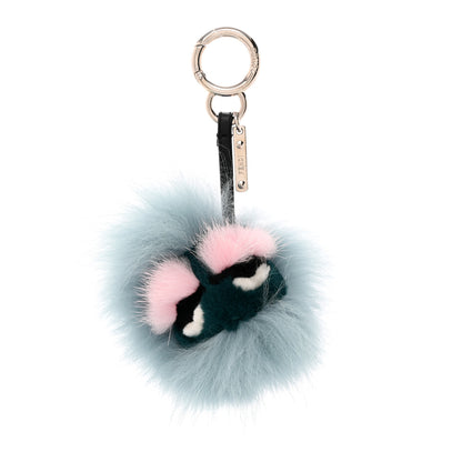 Fendi Fox Mink Rabbit Fur Vitello Flamingo Mini Monster Bag Bug Charm Lagoon Black Multicolor 1 of 4