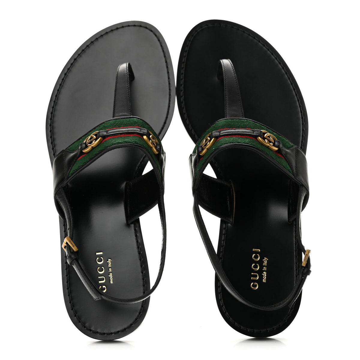 Gucci Jakarta Lifford Calfskin Web Interlocking G Thong Sandals 37.5 Black 2 of 9