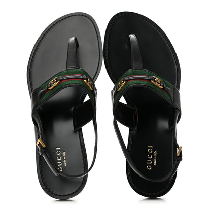 Gucci Jakarta Lifford Calfskin Web Interlocking G Thong Sandals 37.5 Black 2 of 9