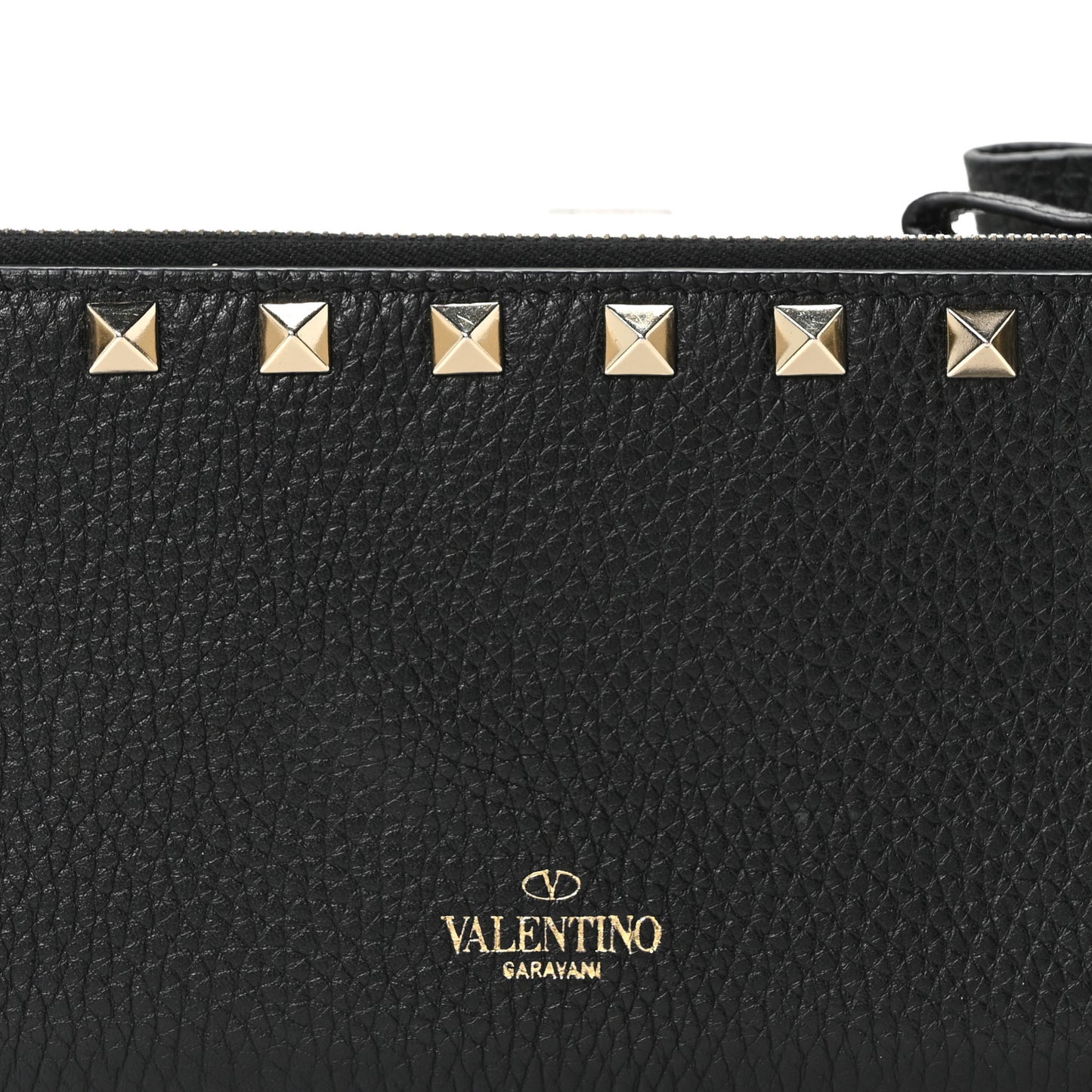 Pebbled Calfskin Rockstud Continental Wallet Black