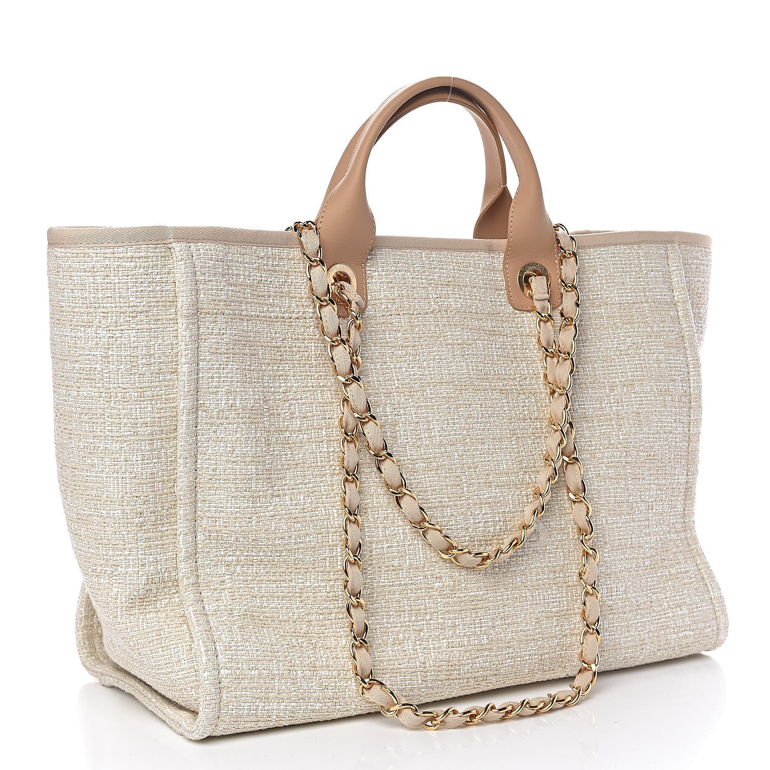 Chanel Lurex Boucle Large Deauville Tote Light Beige 3 of 10