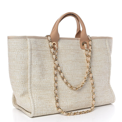 Chanel Lurex Boucle Large Deauville Tote Light Beige 3 of 10