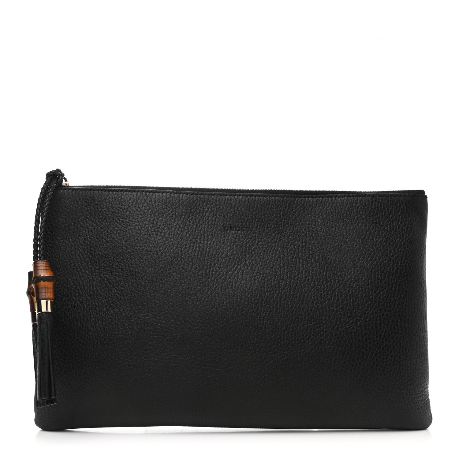 Gucci Pebbled Calfskin Large Bamboo Clutch Black 1 of 7