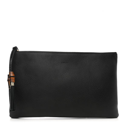 Gucci Pebbled Calfskin Large Bamboo Clutch Black 1 of 7