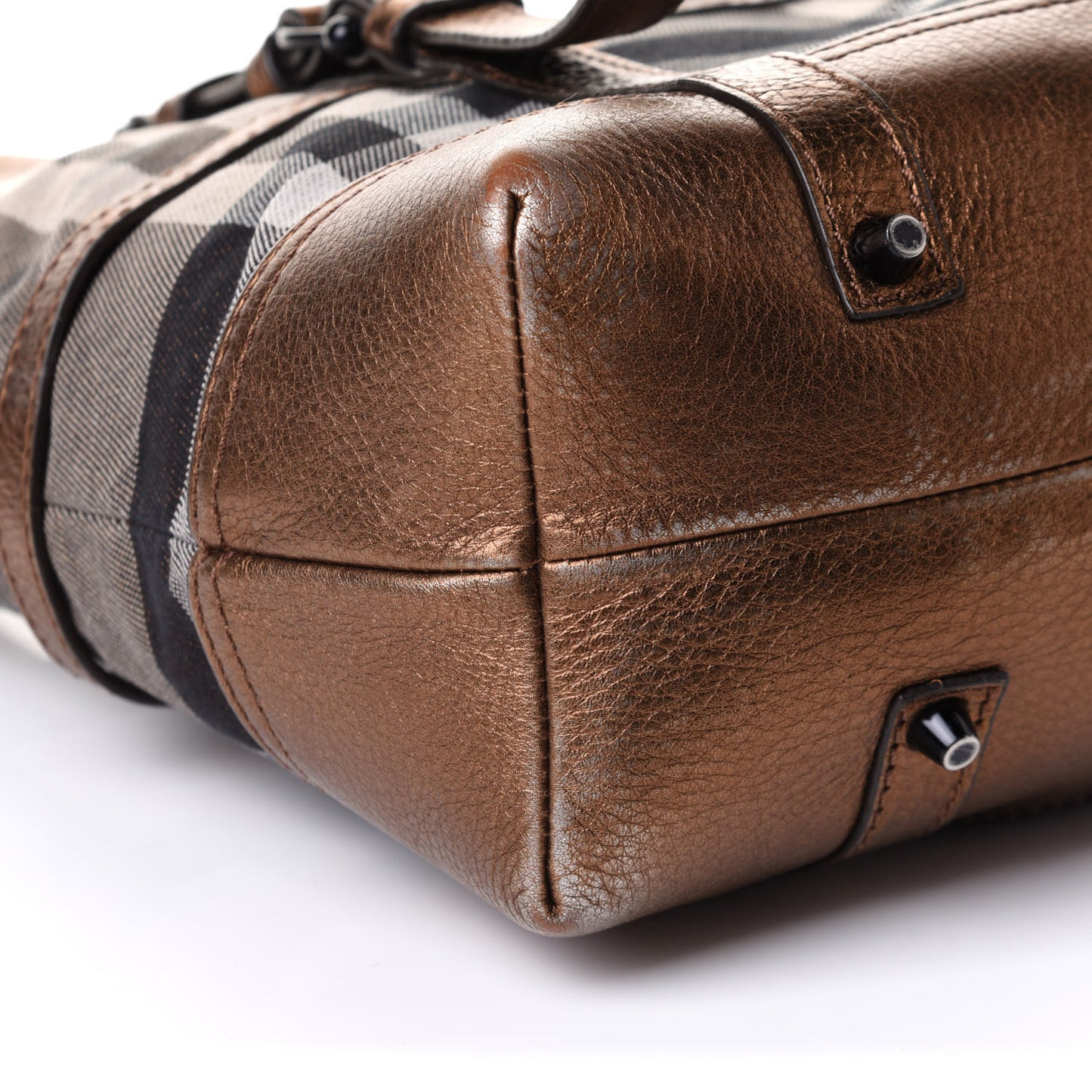 Metallic Calfskin House Check Tote Bronze