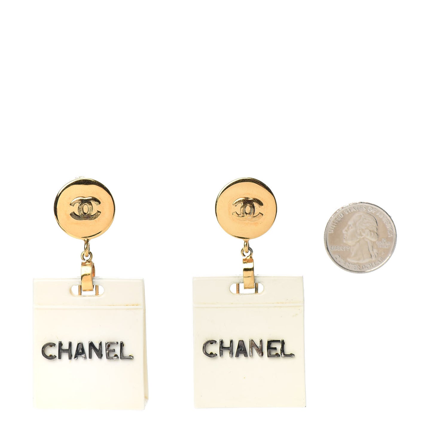 Clip on Shopping Bag CC Earrings Gold
