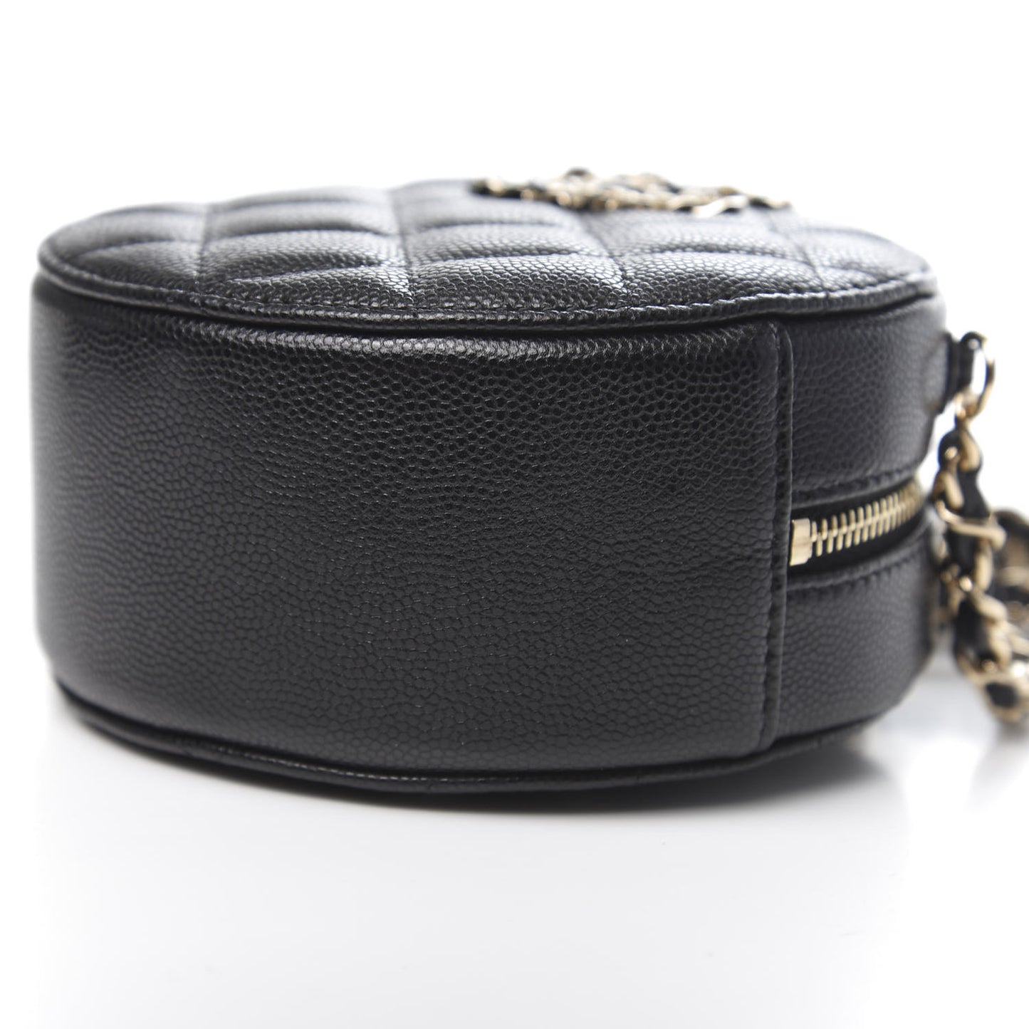 Caviar Quilted French New Wave Round Clutch With Chain Black