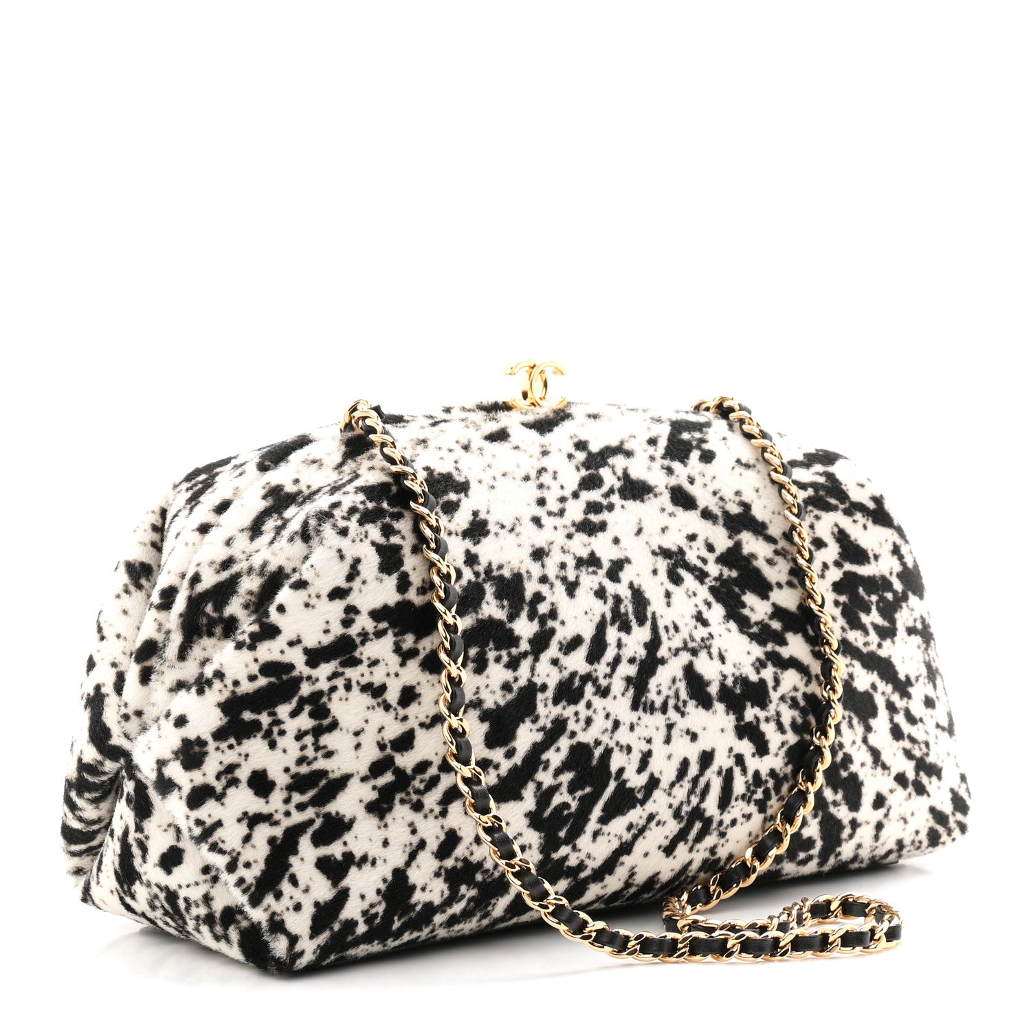 Chanel Lambskin Pony Hair Printed Clutch With Chain Black White 3 of 11