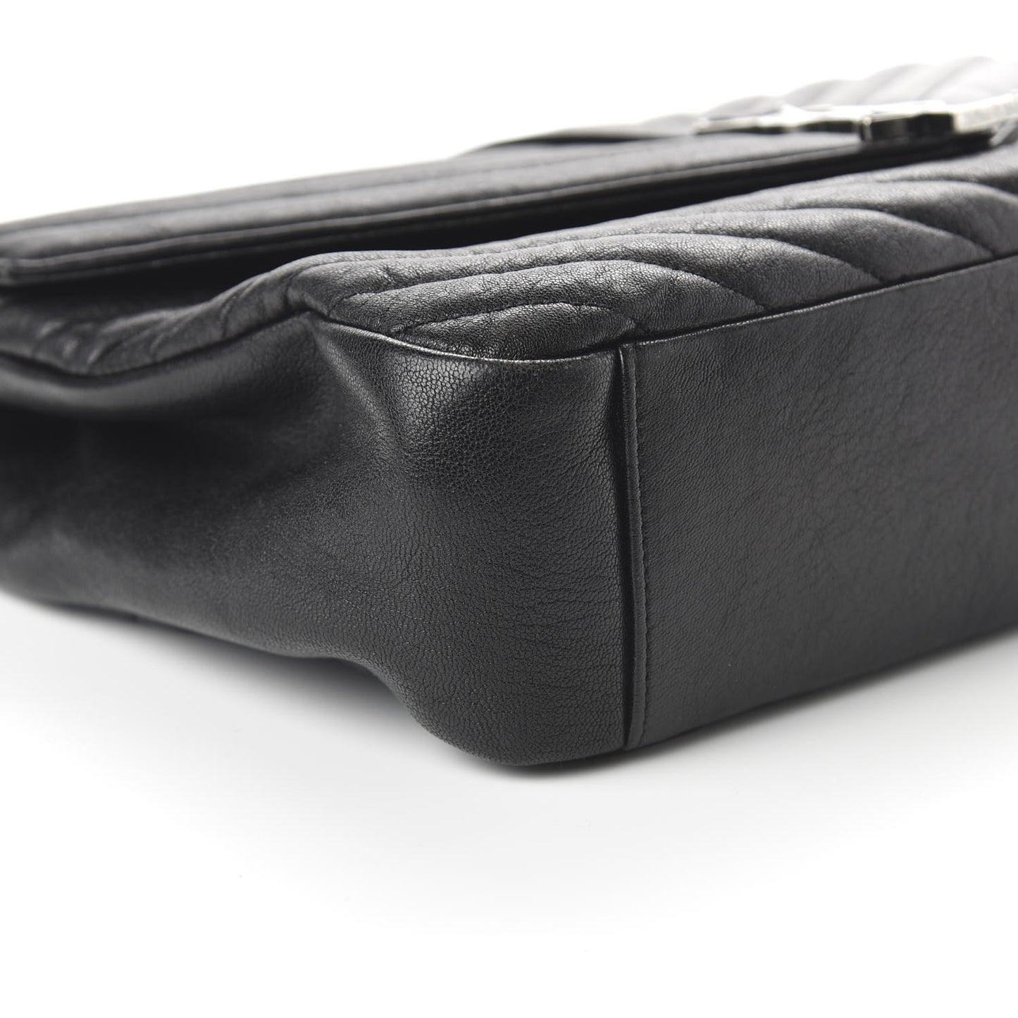Sheepskin Matelasse Chevron Monogram Large College Satchel Black