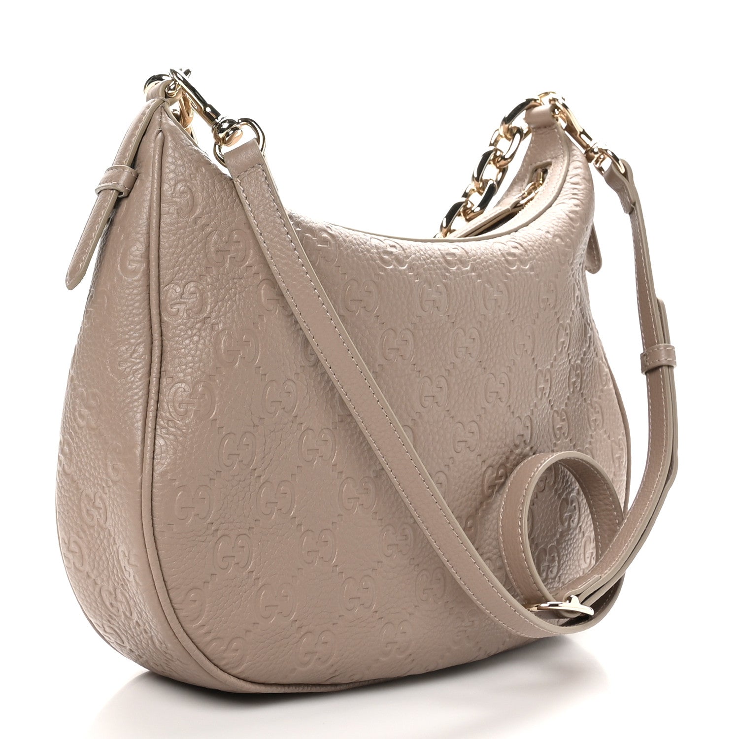 Gucci GG Grainy Calfskin Emblem Large Half Moon Shoulder Bag Taupe 3 of 10