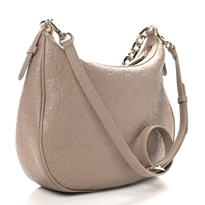 Gucci GG Grainy Calfskin Emblem Large Half Moon Shoulder Bag Taupe 3 of 10