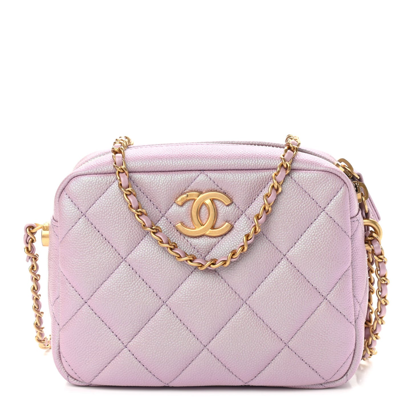 Iridescent Caviar Quilted Mini My Perfect Camera Case Pink
