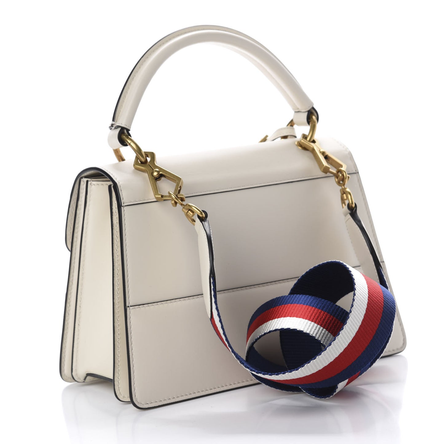 Calfskin Sylvie Web Small Queen Margaret Top Handle Bag White