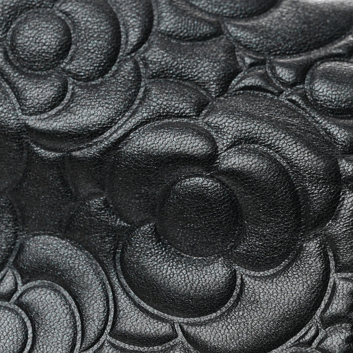 Lambskin Embossed Camellia Large Gusset Flap Wallet Black