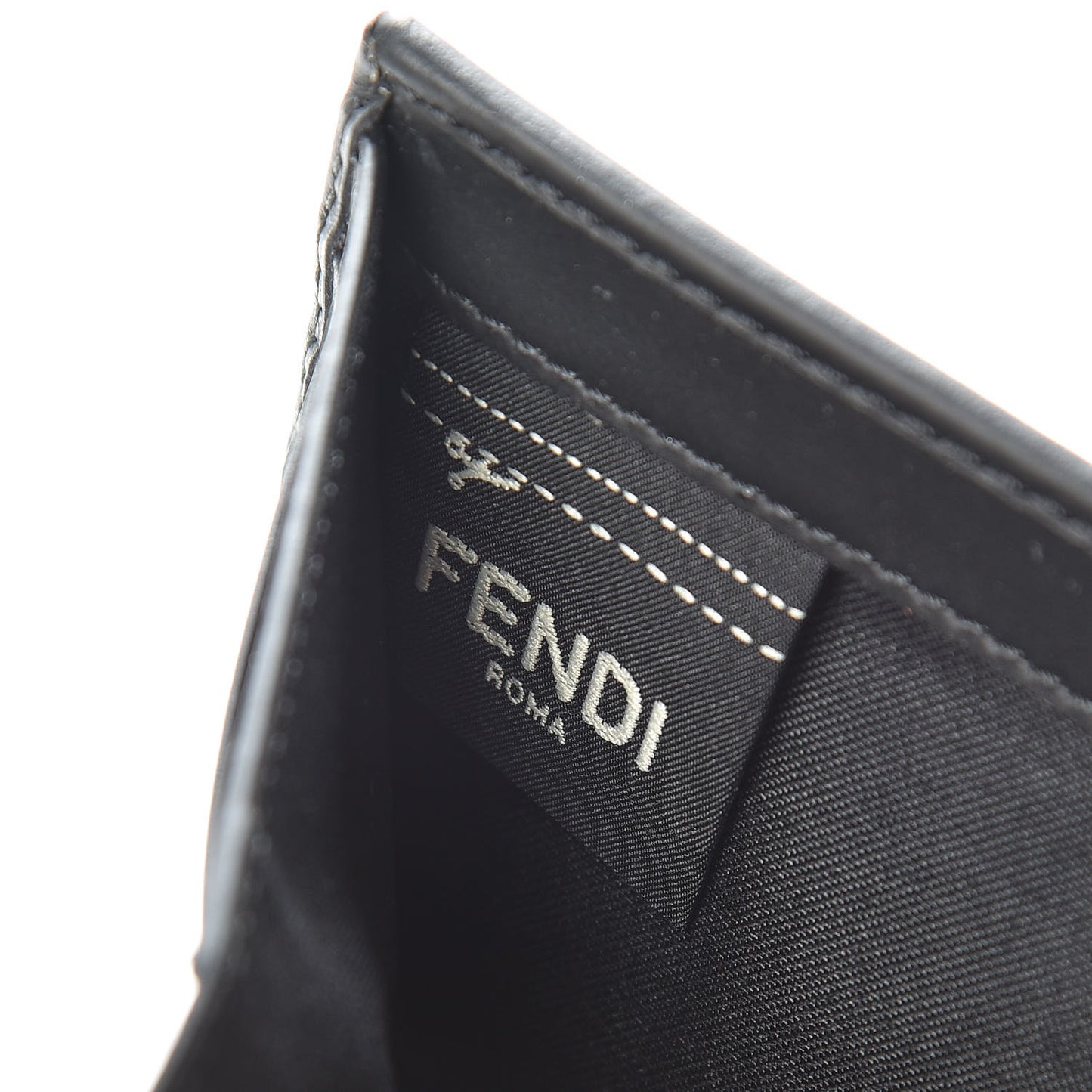 Glazed Fabric Vitello Century FF 1974 Stamp Patch Mens Wallet Black