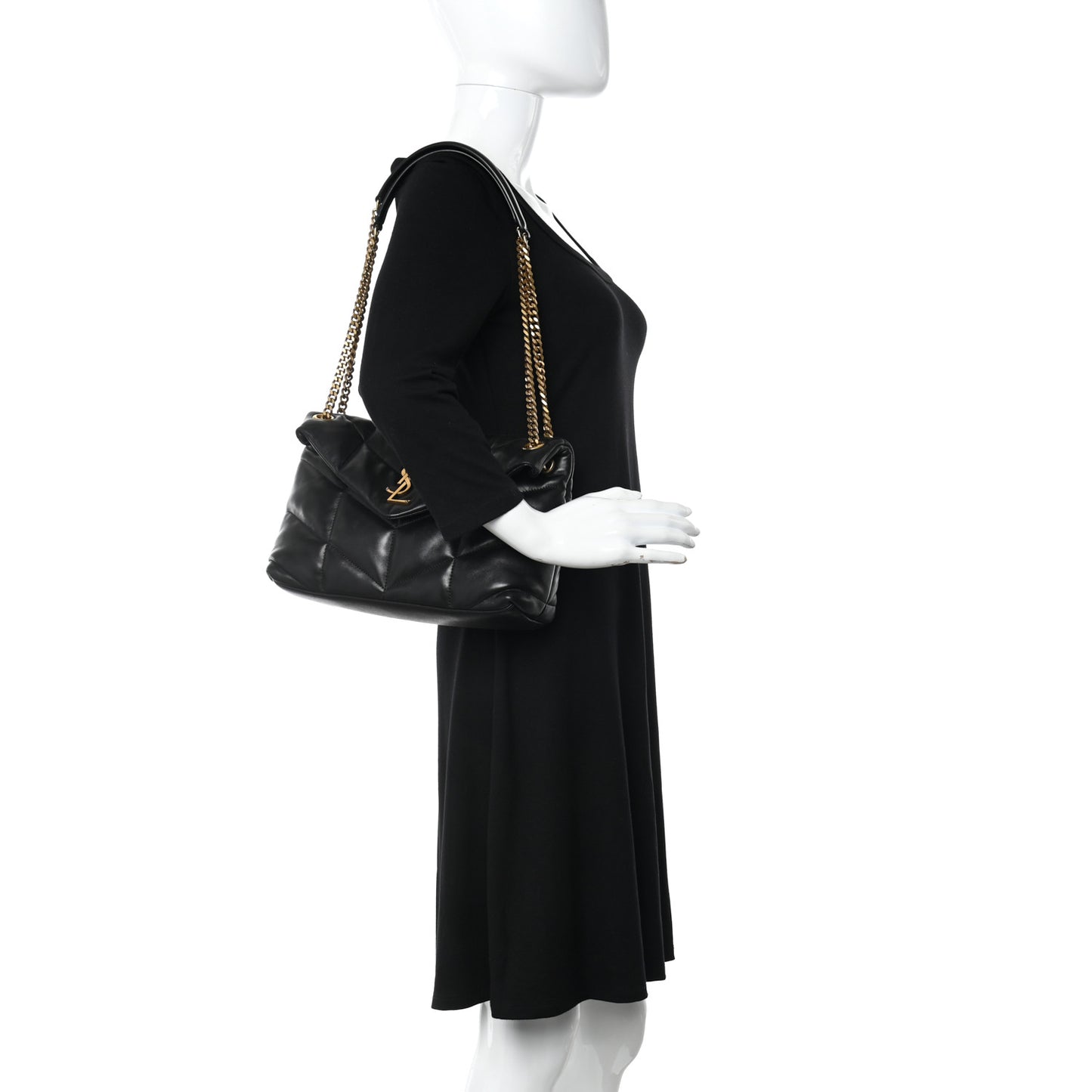 Lambskin Quilted Small Loulou Puffer Monogram Chain Tote Black