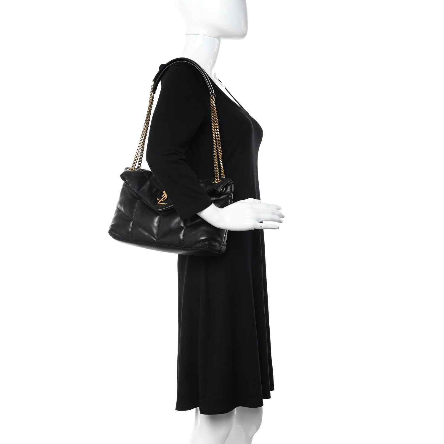 Saint Laurent Lambskin Quilted Small Loulou Puffer Monogram Chain Tote Black 2 of 12