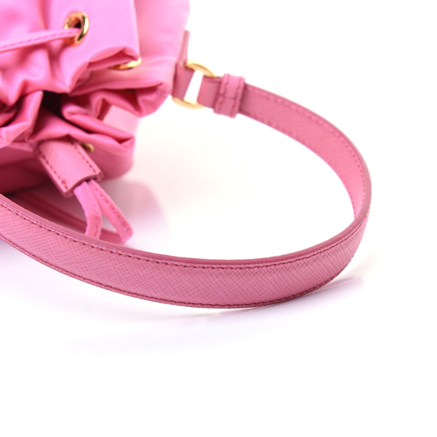 Saffiano Tessuto Nylon Mini Bucket Crossbody Bag Pink