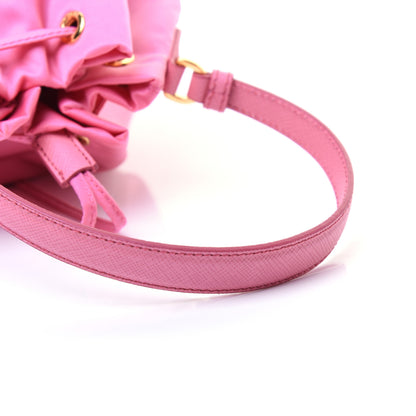Prada Saffiano Tessuto Nylon Mini Bucket Crossbody Bag Pink 12 of 12