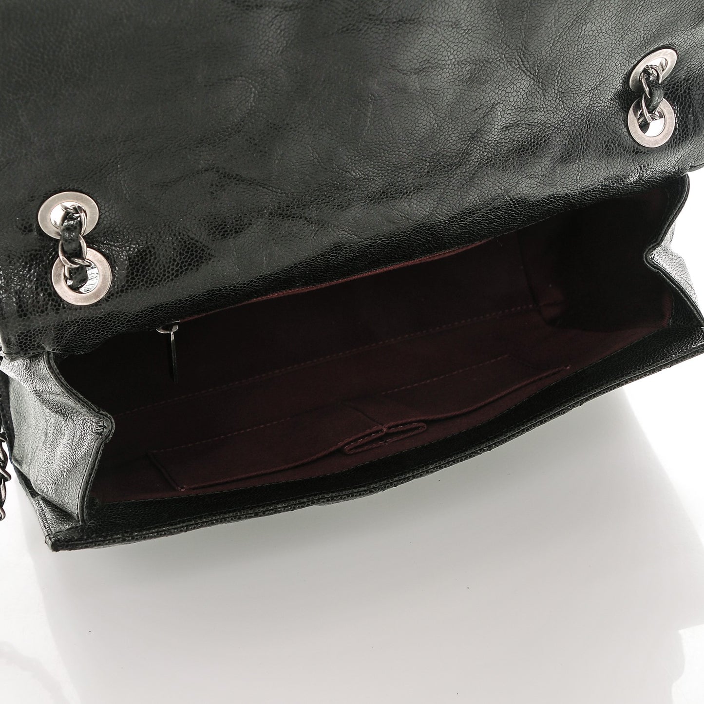 Crumpled Grained Calfskin Jumbo CC Crave Flap Black