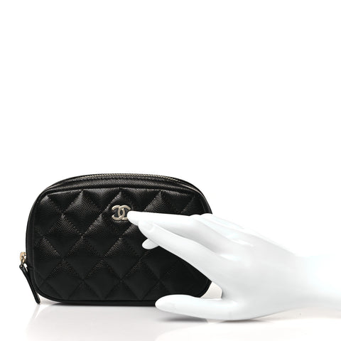 Caviar Quilted Small Curvy Pouch Cosmetic Case Black