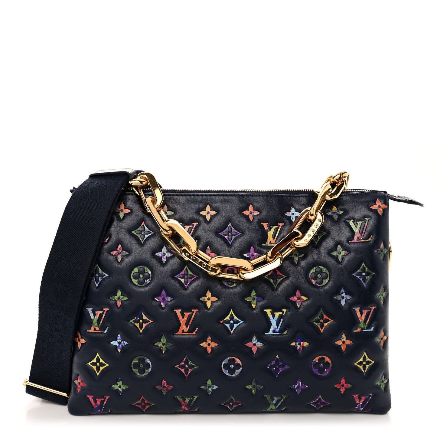 Lambskin Embossed Monogram LV Garden Coussin MM Navy Blue