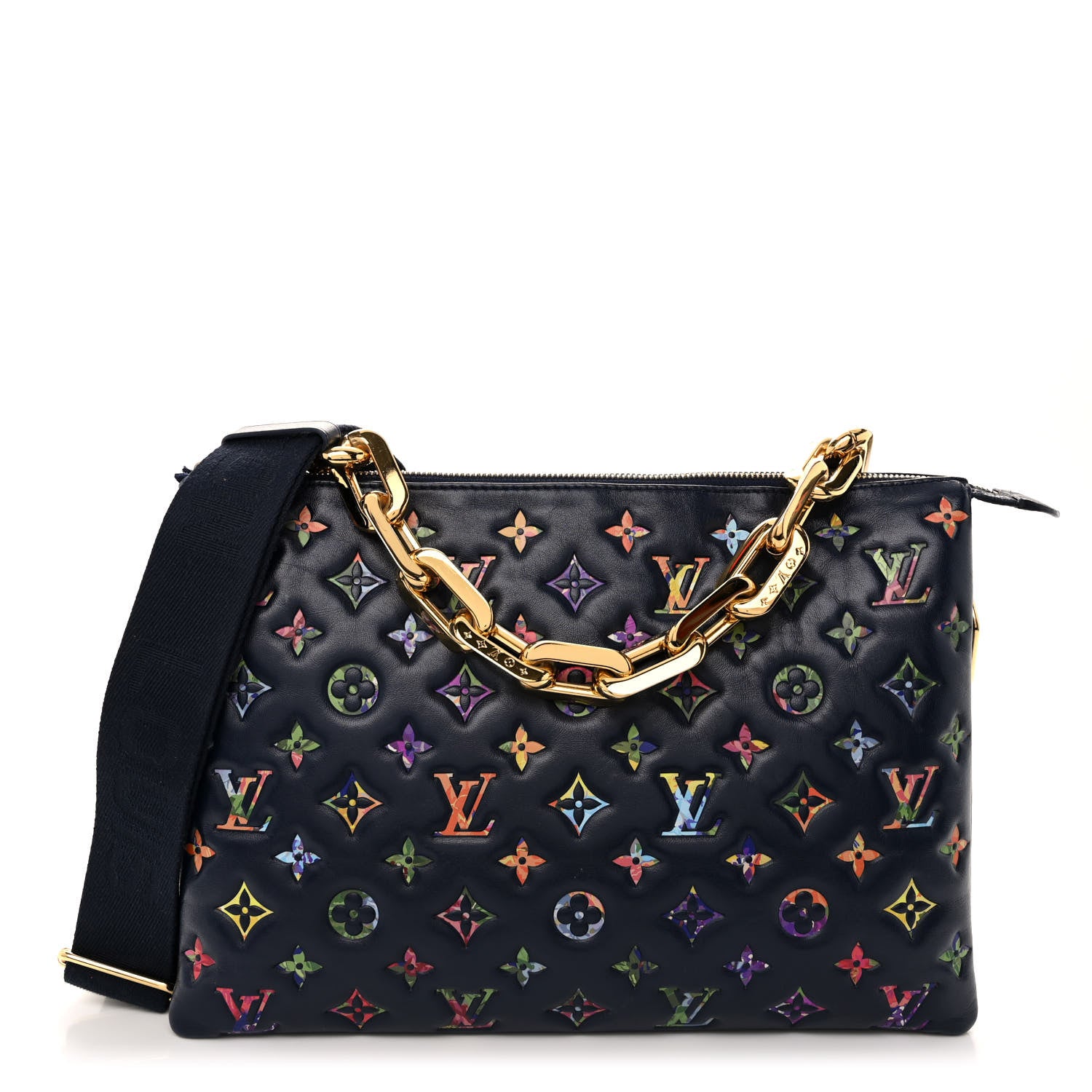 Louis Vuitton Lambskin Embossed Monogram LV Garden Coussin MM Navy Blue 1 of 11