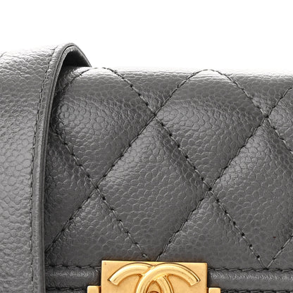 Chanel Caviar Quilted Boy Card Holder On Chain Grey 10 of 12