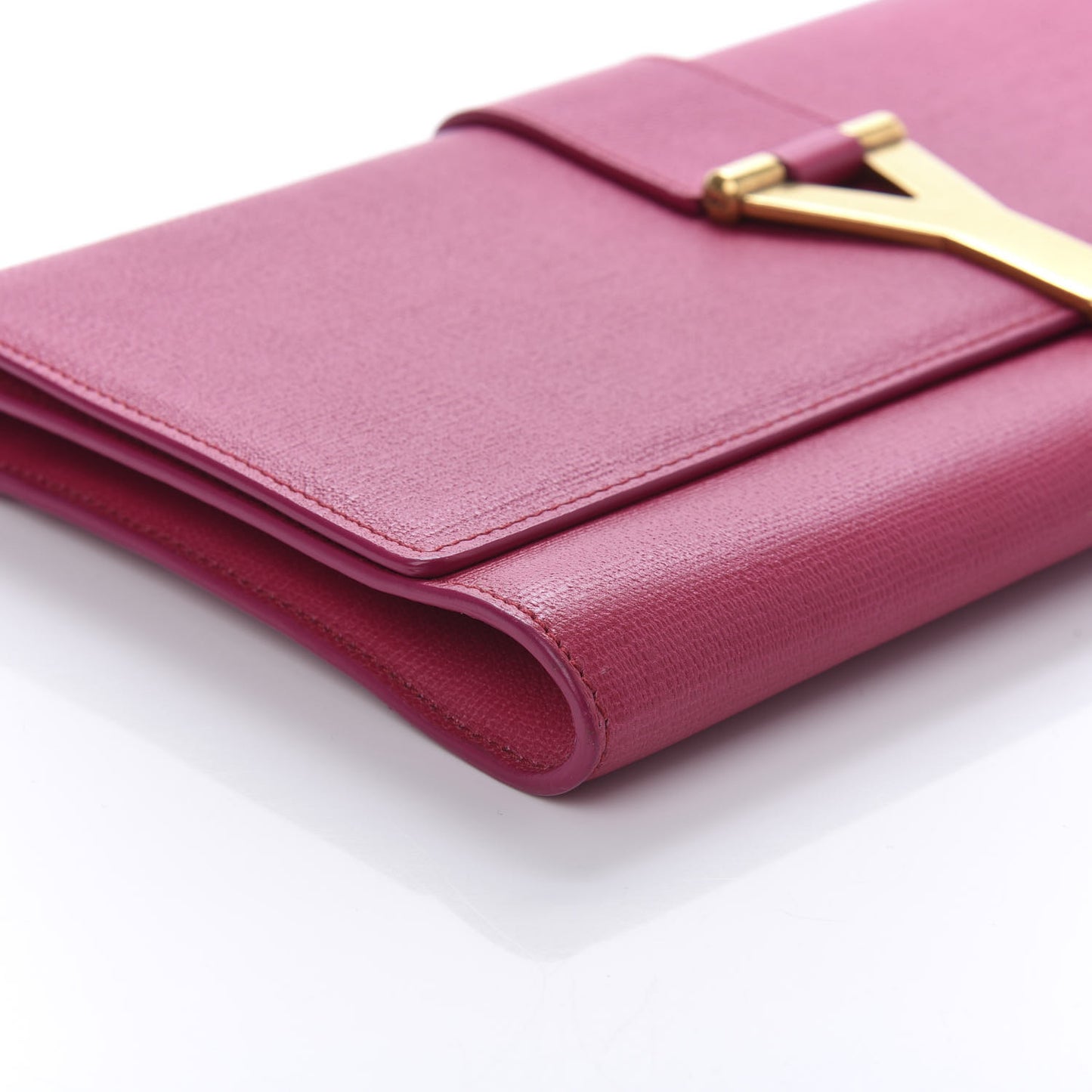 Textured Calfskin Y Ligne Clutch Fuchsia