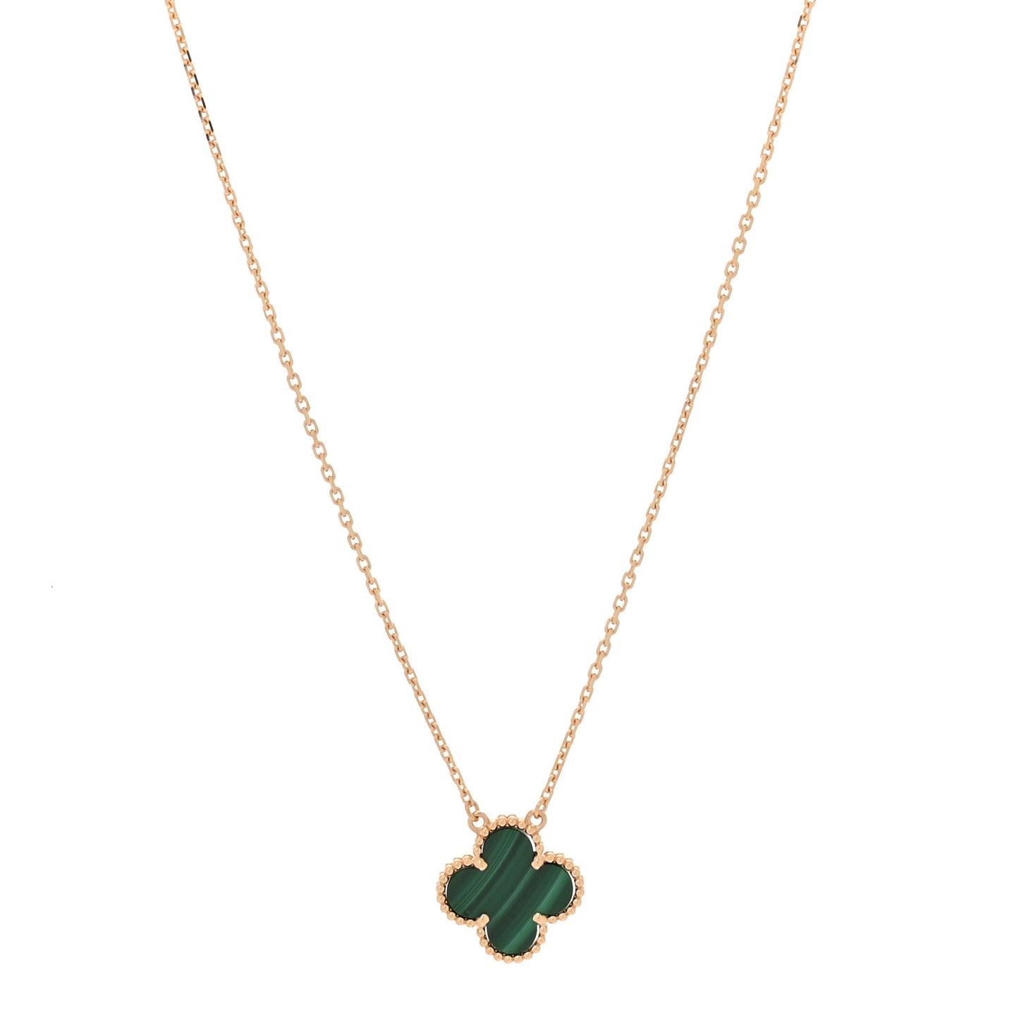 18K Yellow Gold Malachite Vintage Alhambra Pendant Necklace