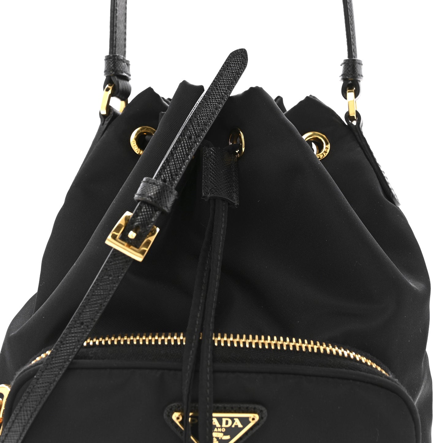 Re-Nylon Saffiano Duet Bucket Crossbody Bag Black