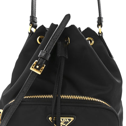 Prada Re-Nylon Saffiano Duet Bucket Crossbody Bag Black 8 of 13
